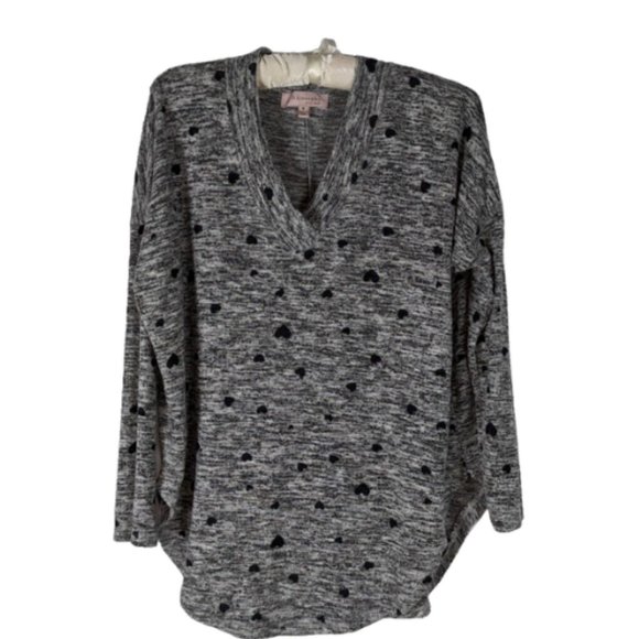 Philosophy Sweater S Gray Heart Print Vneck Long Sleeve Super Soft Romantic Love - Picture 1 of 6
